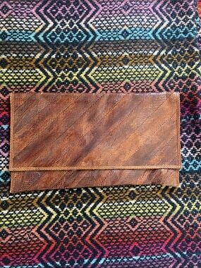 Vintage Chestnut Brown Snakeskin Envelope Clutch - Women's Wristlet